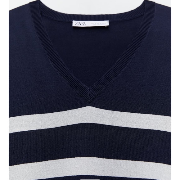 NWT Zara Minimalist RARE Preppy Long Sleeve Striped V-Neck Sweater - Picture 6 of 15